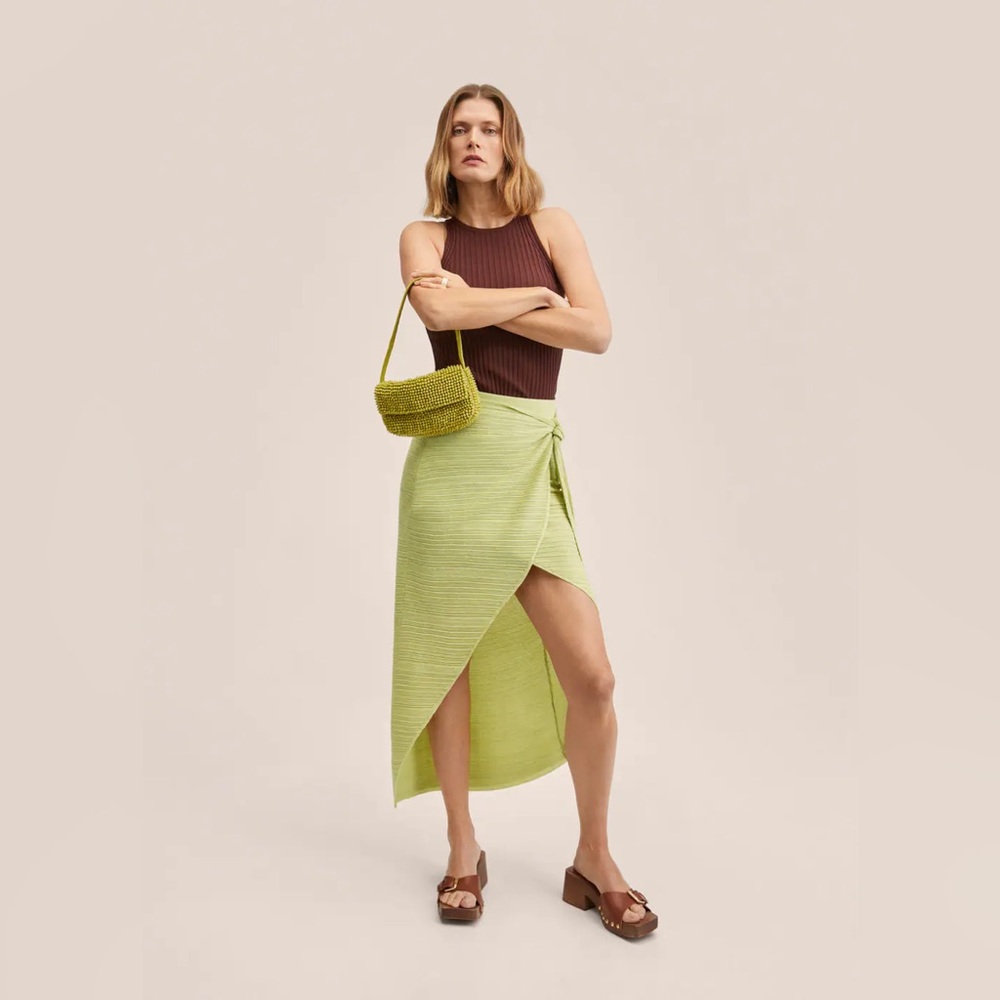 Mango Knit wrap skirt, green, size XS